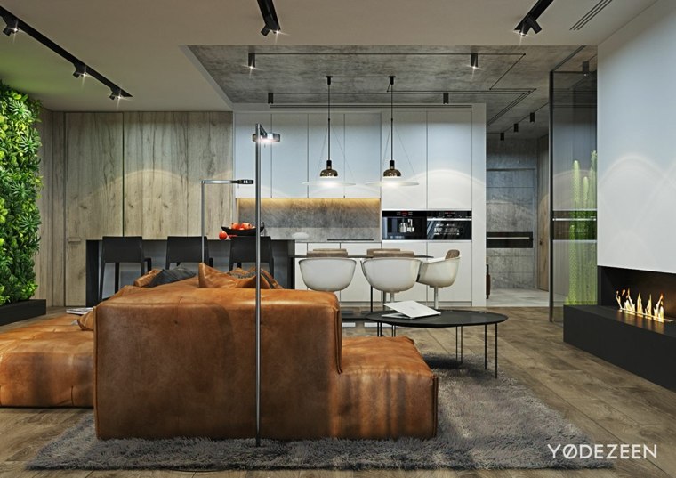 zelena biljka dizajn kauč moderna koža lažni strop ideja kuhinjskog namještaja
