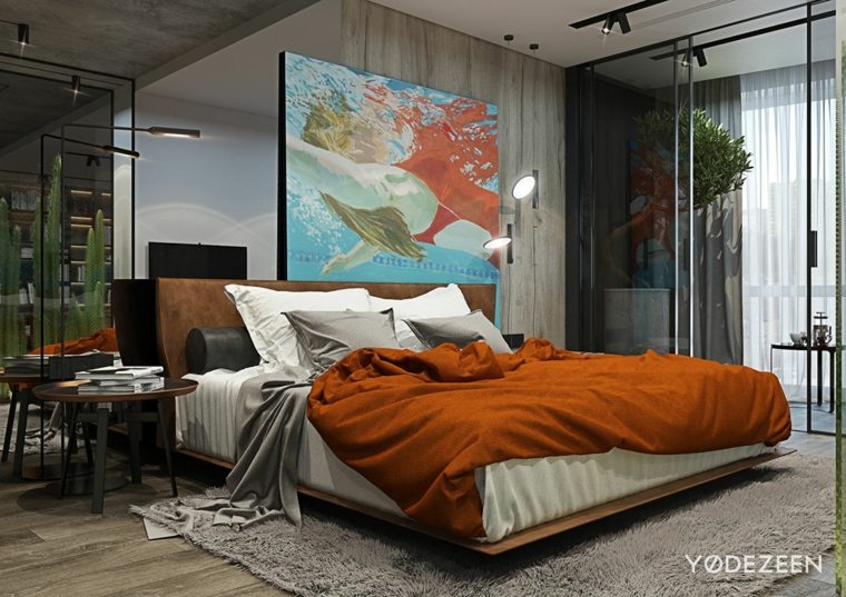 dizajn privatnog dnevnog boravka spavaća soba stolni zidni dekor siva podna prostirka