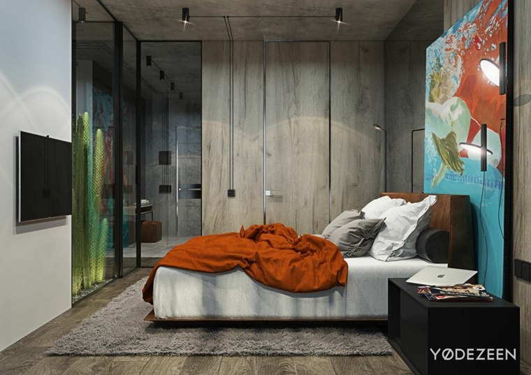Deco ideja sočne zelene biljke interijer moderna spavaća soba stolni zid