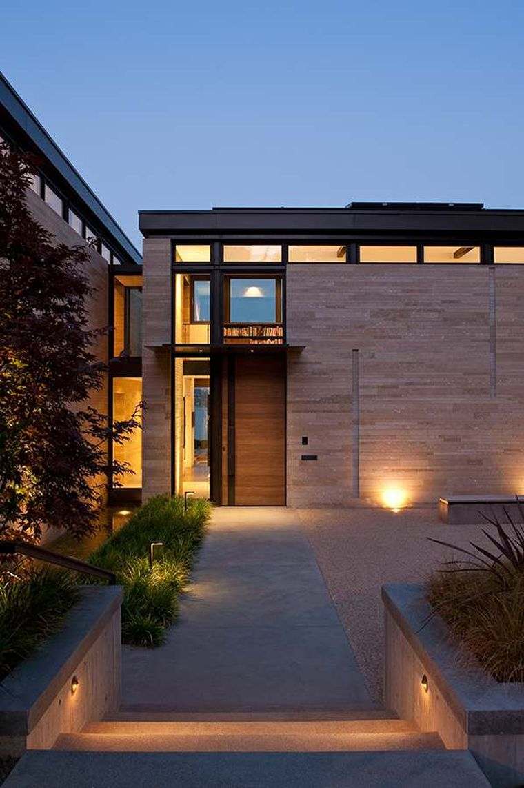 Bejárati ajtó építész ház fa homlokzat üveg design