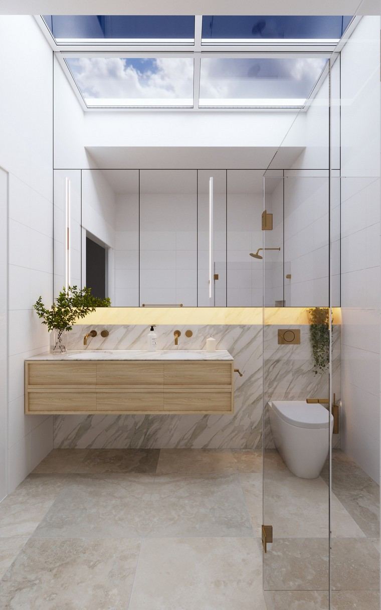 bagno in marmo design lavabo wc lucernario