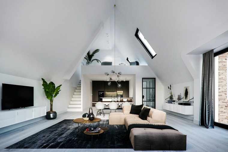 tetőablak ötlet belsőépítészet nappali kanapé növény ablak