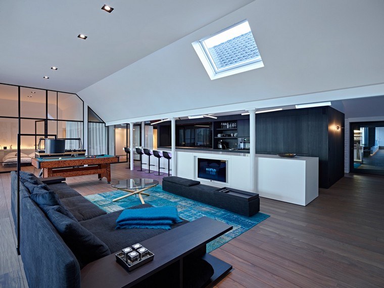 tetőablak nappali kanapé bár világítás ötlet szőnyegpadló