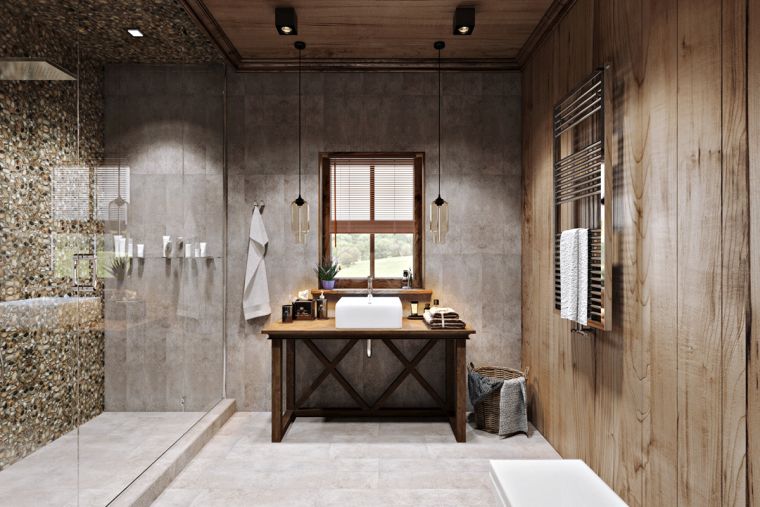 medinė sienų danga vonios kambariui