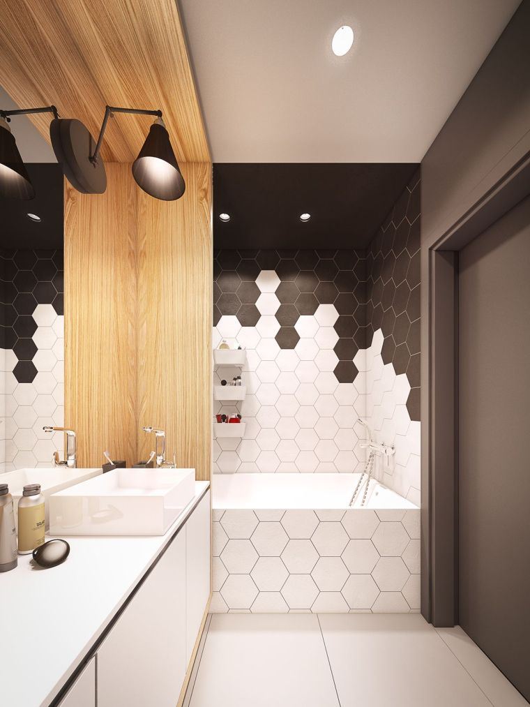 vonios kambario dizainas su medine siena