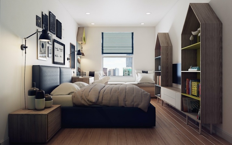 interjero dizaino idėja miegamojo rėmo lentynos mediniai sienų rėmai deko