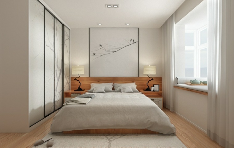 Zen hálószoba fa design deco fal ötlet padlószőnyeg