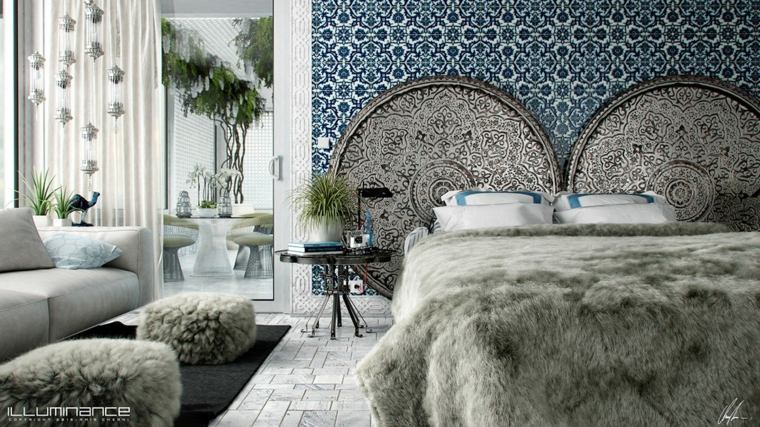 modern hálószoba marokkói stílusú ágy fejtámla ötlet