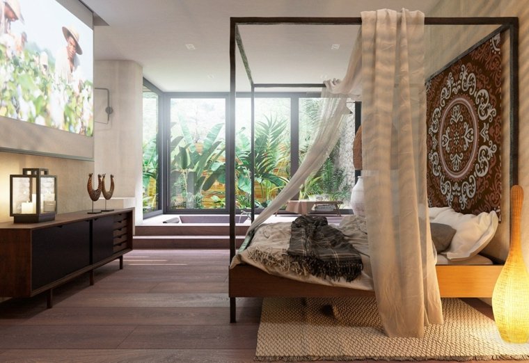 Modern hálószoba kialakítású ágykeret voile padlószőnyeg