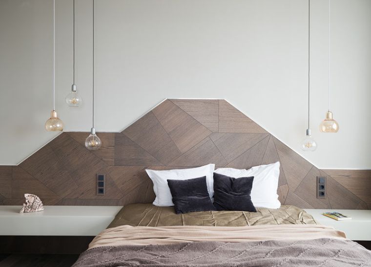 木製のヘッドボード-モダンデザイン-寝室の装飾