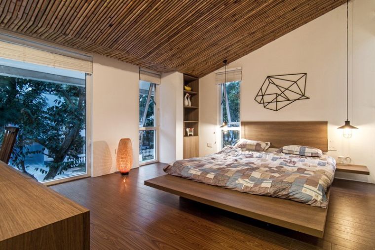 木製デコ親-寝室-アイデア-天井-デザイン