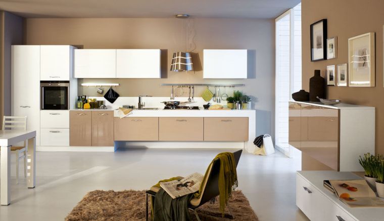 vernice per cucina laccato bianco beige parete mobili moderni