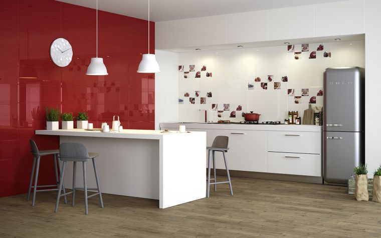 cucina bianca foto parete lacca moderna isola lampada a sospensione bianca
