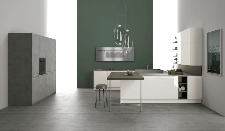 vernice bianca per il design moderno della cucina colore della parete verde scuro