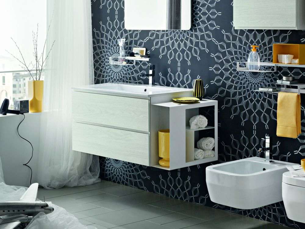 arredamento contemporaneo ambiente e stile bagno giallo nero