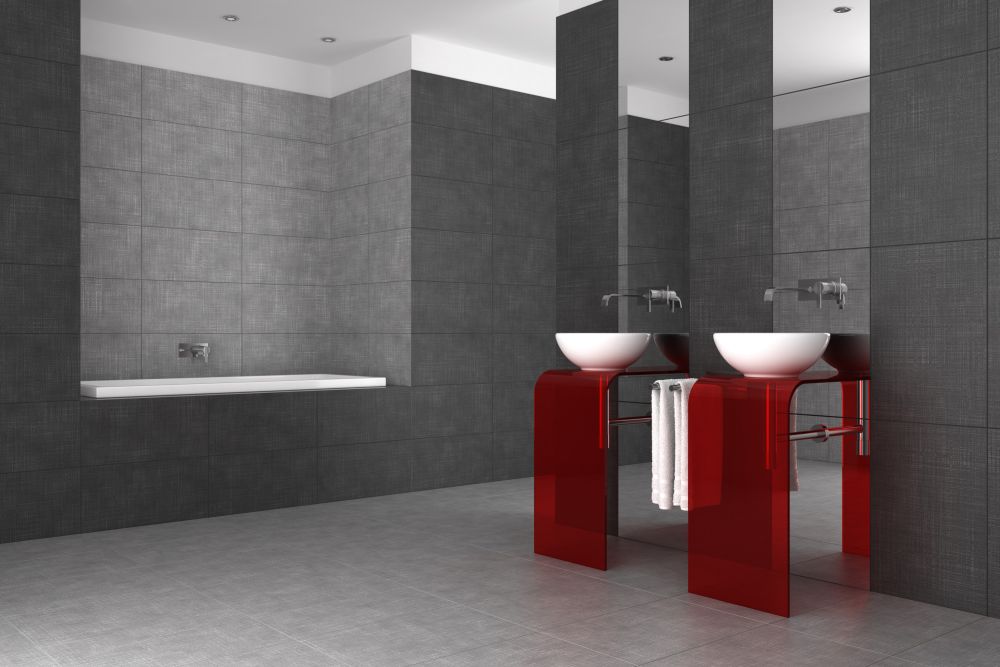 doppio lavabo da bagno in vetro rosso