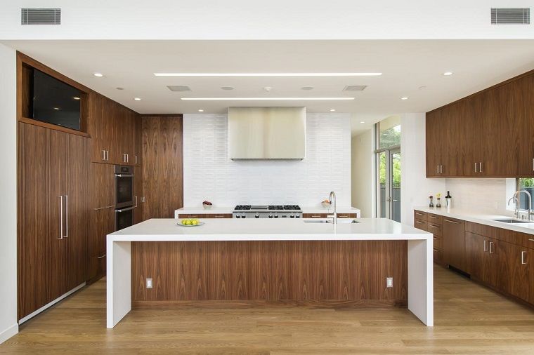 kuhinjski dekor namještaj suvremenog dizajna-drvo-esencija-tamno-bijela-radna ploča