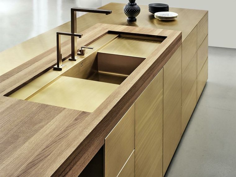 現代的な家具-デコキッチン-木材-表面-金属化-タッチ