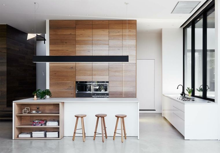 白と木-キッチン-コンテンポラリー-デザイン-家具-中央-島