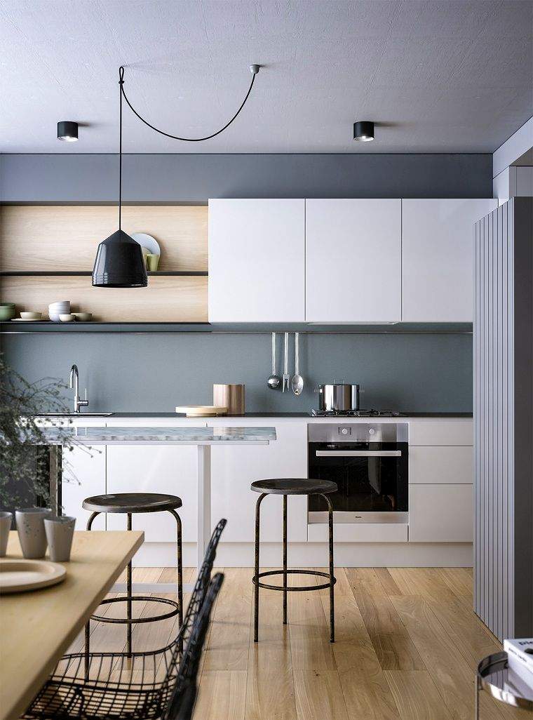 現代的なキッチン-インテリアデザイン-アイデア-家具-ホワイトグレー