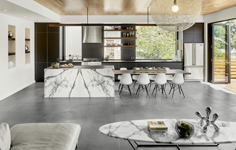 modern konyha dekoráció márvány-skandináv bútorok-étkező-bár
