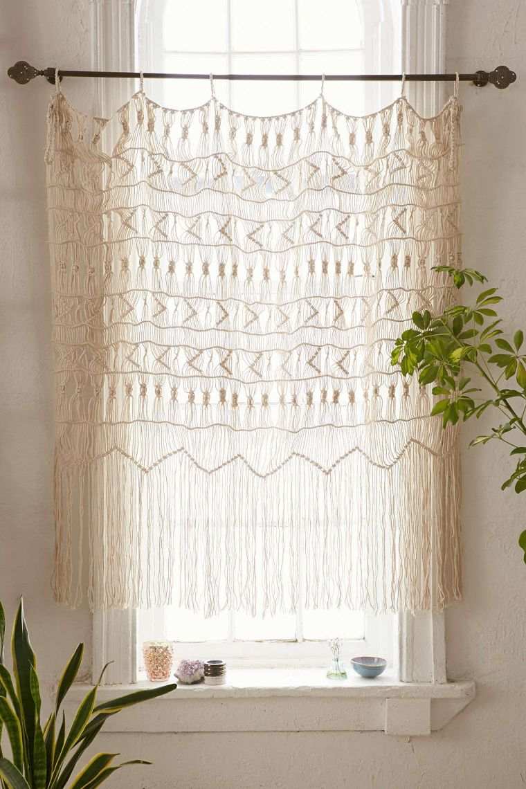 Kopott, elegáns fali dekorációs kárpit macrame horgolt függöny