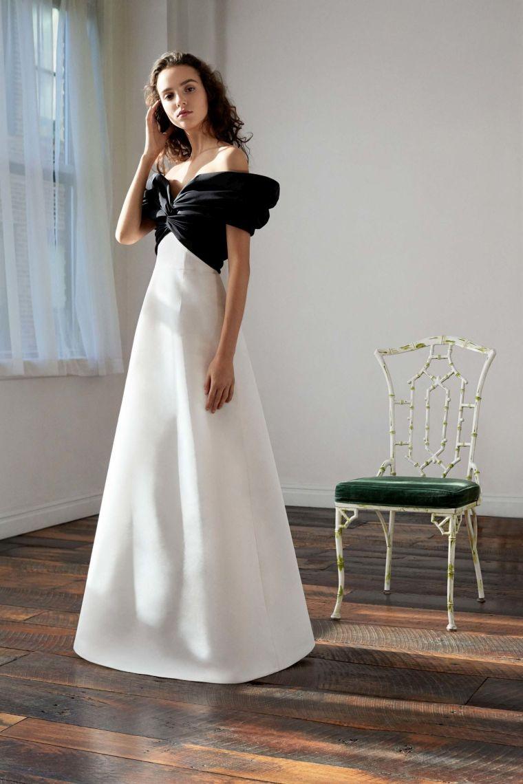 abito da sposa 2018 lungo senza spalline-bianco-nero