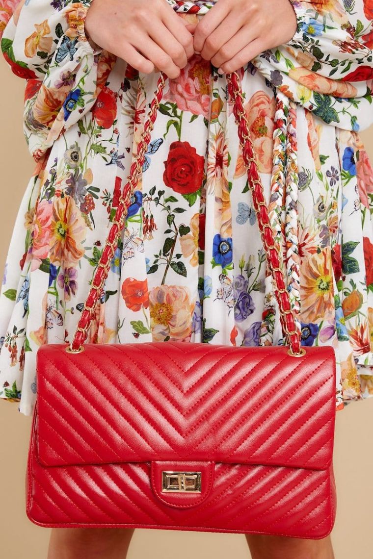haljina s cvjetnim printom i torbicom