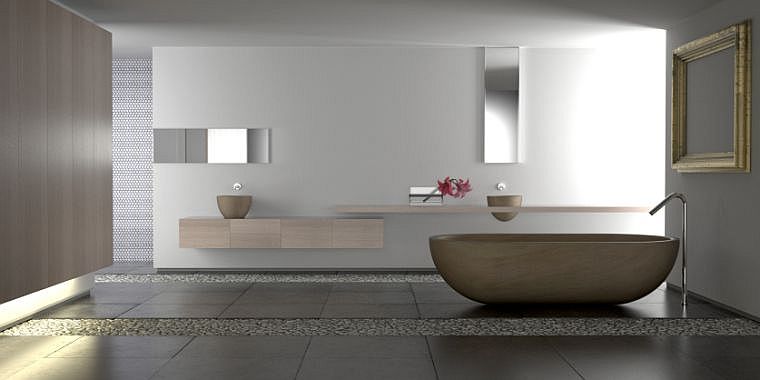 sivo -bijela kupaonica moderni namještaj za kadu od drva