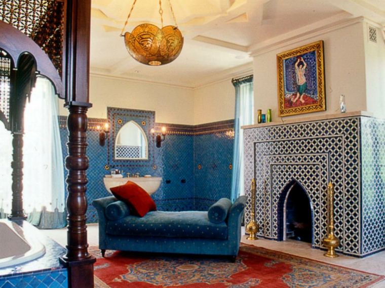 非常に独創的なモロッコのバスルームペルシャ絨毯オリエンタルベッドmoucharabiehバスタブ