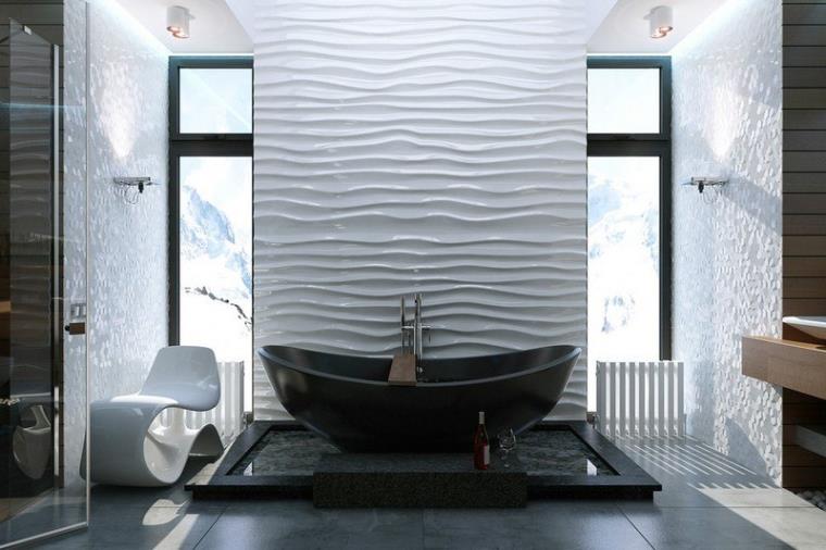 bagno moderno piastrellato-rilievo-vasca da bagno