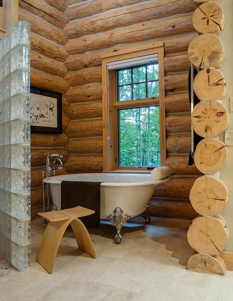 rustikalno dekorirano kupatilo od drveta