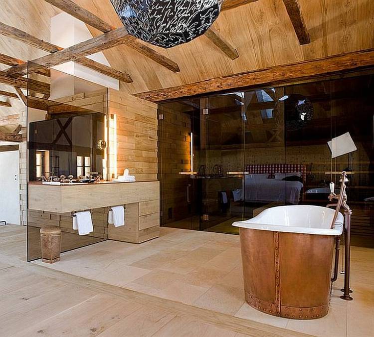rustikalno dekorirano kupatilo od drveta