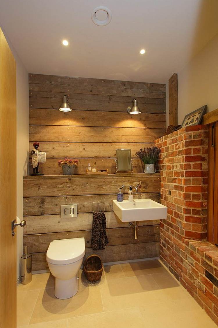 rustikalna kamena drvena deko kupaonica
