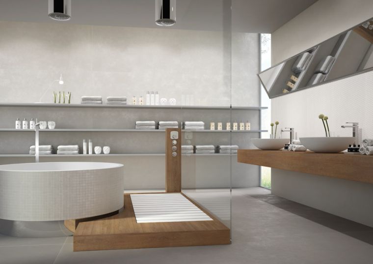 Modernaus dizaino mediniai baldai vonios kambariui
