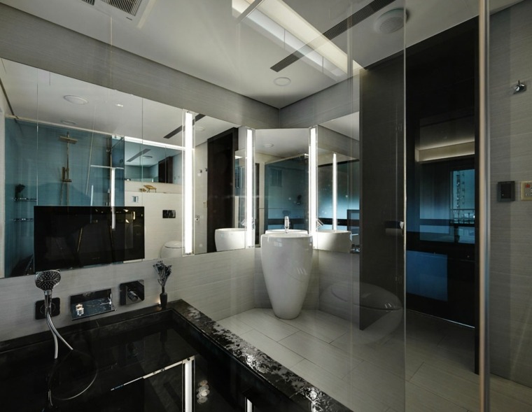 Specchio da bagno moderno idea vasca da bagno nera televisione