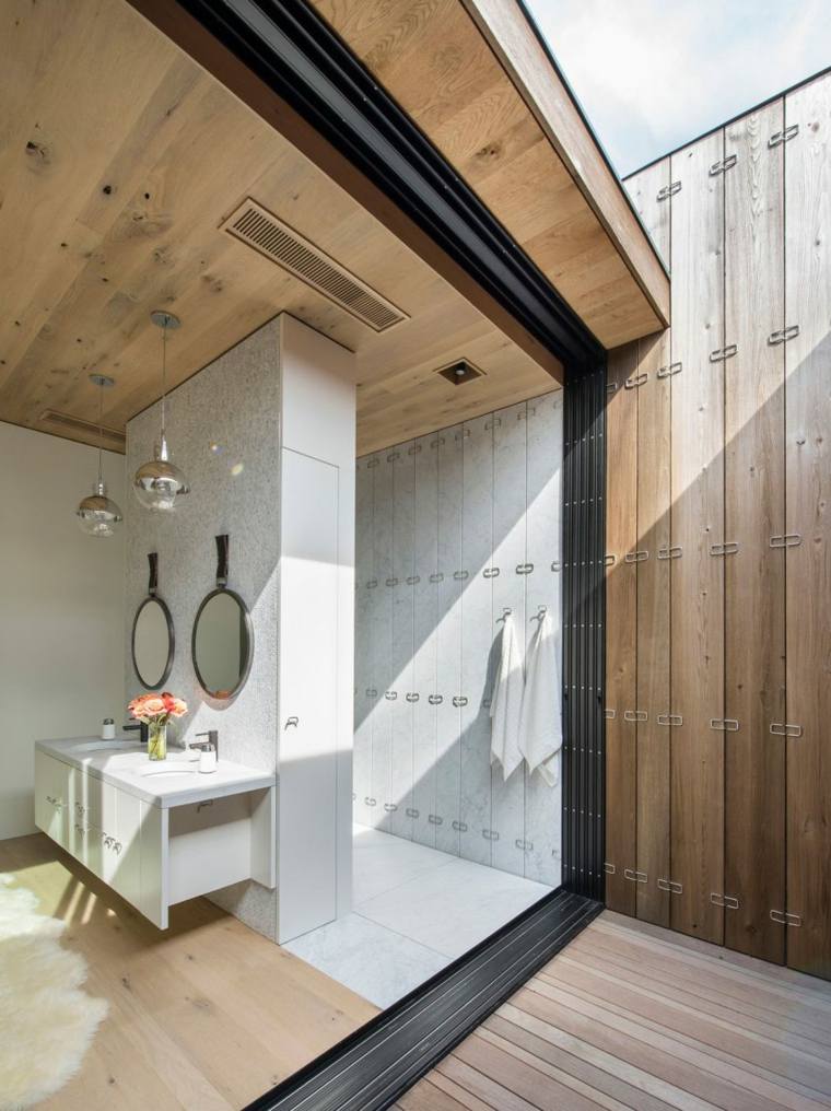 オープンウッドのバスルームモダンなデザインのバスルーム家具のアイデア