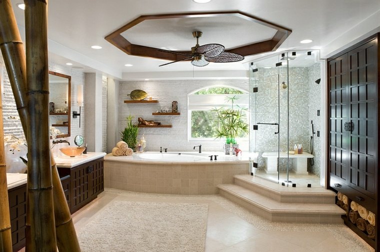 grande bagno zen vasca da bagno moderna piastrellatura deco di bambù
