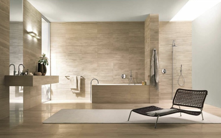 Bagno moderno design tappeto pavimento bianco poltrona vasca da bagno