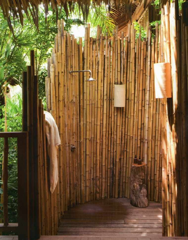 cabina doccia in bambù bagno esterno moderno fai da te