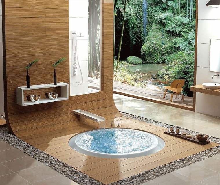 Zen bagno idea design piscina in pietra decorare piante spaziali