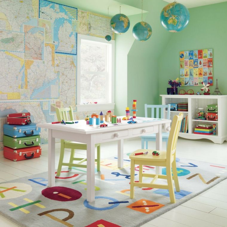 vaikų žaidimų kambarys medinis stalo kėdė žemės rutulio dizaino grindų kilimėlių žemėlapis