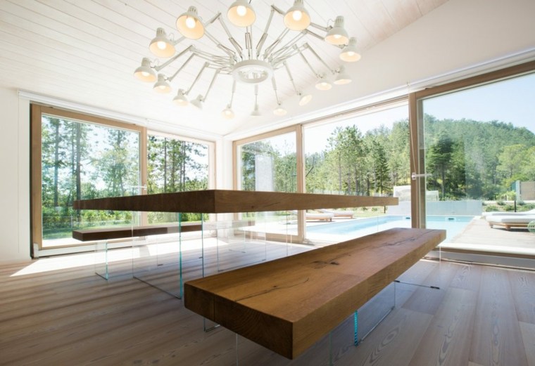 Étkezőasztal fa üveg design világítás design étkező