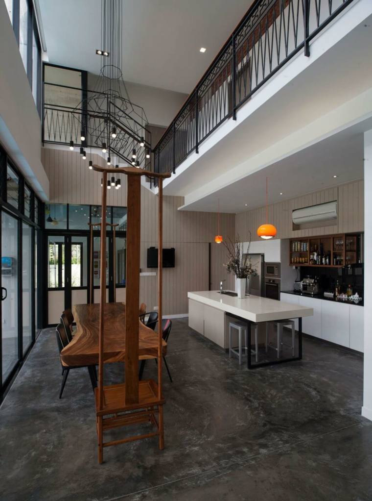 コンクリートウッドデザイン工業スタイルウッドテーブルセメントデザインキッチンアイランド