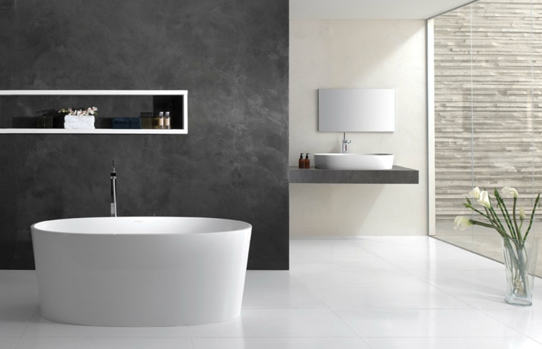 design moderno bagno vasca da bagno idea parete in cemento cerato per organizzare il lavabo in cemento deco bouquet di fiori