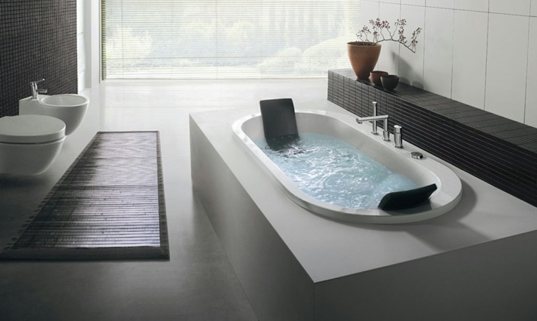 vonios dizaino vonia bambuko kilimėlio idėja vazoninis augalas