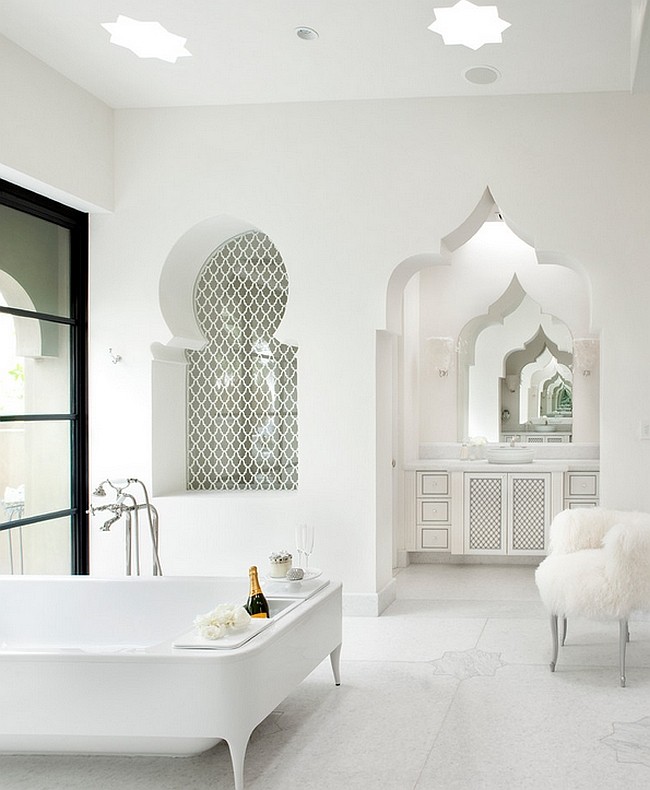 modern belsőépítészeti marokkói csempe fürdőszoba kád ötlet