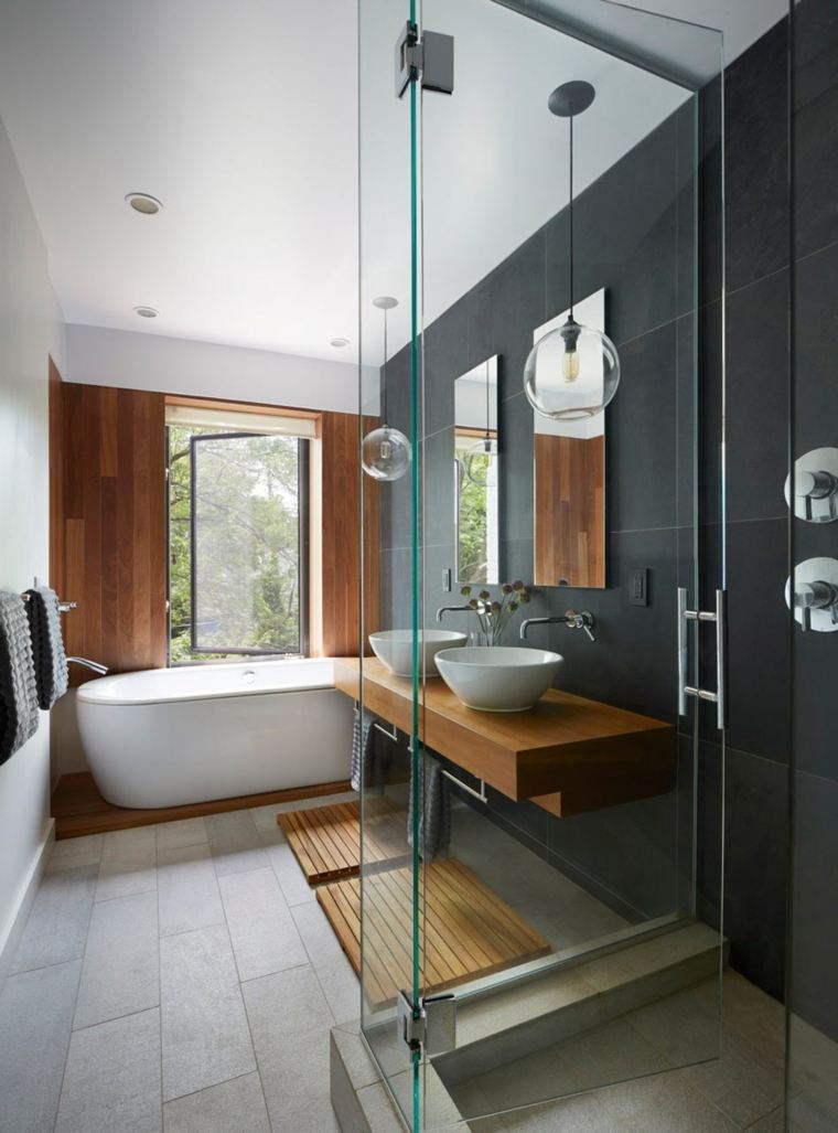 vonios kambarys modernaus dizaino medžio idėja vonia deco erdvė dušo kabina