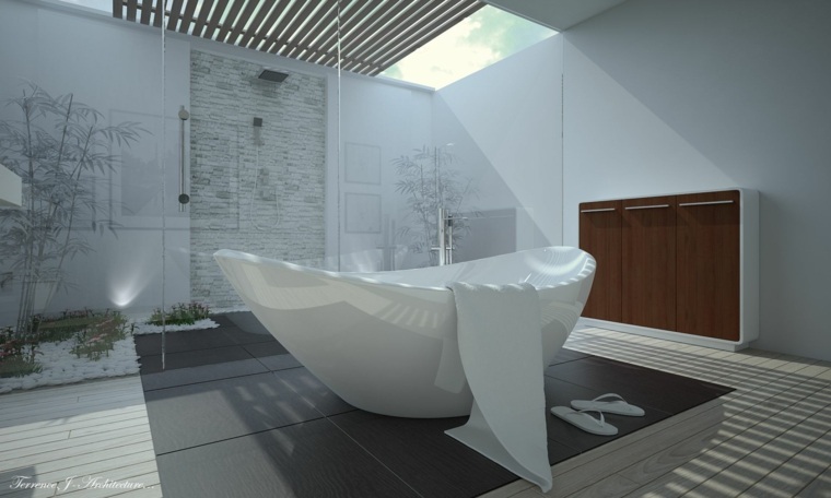 šiuolaikiško dizaino vonios vonios idėja augalų dizainui dekoruoti