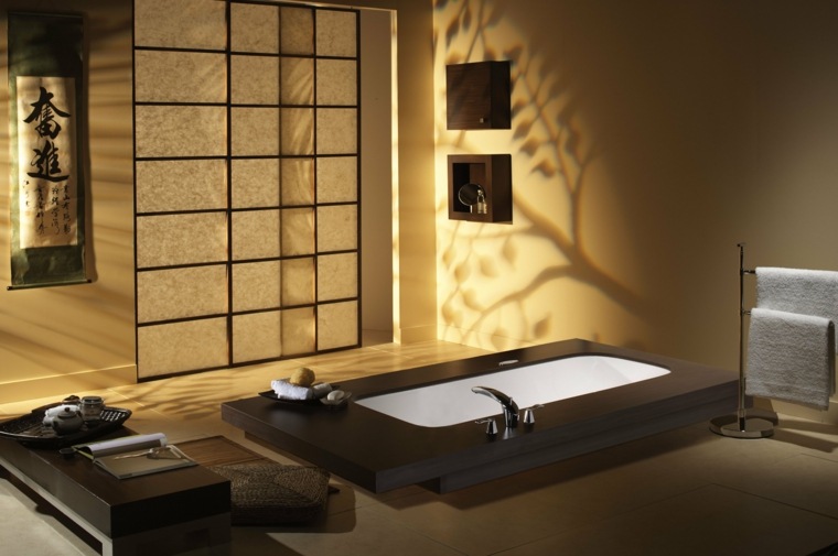 idee bagno moderno vasca da bagno in legno mensola a muro deco alla moda legno